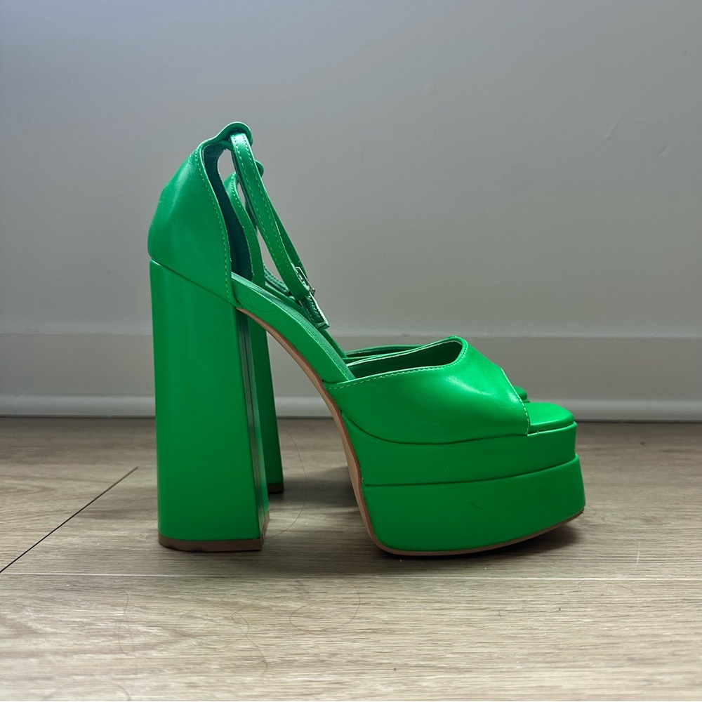 SHEIN Green Platform Peep-Toe High Block Heel Sandal